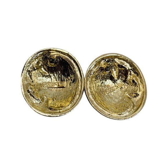 Don Lin Pink & Gold Swirl Large Statement Earrings 1 1/8" 80s Signed Buttons - Picture 8 of 11